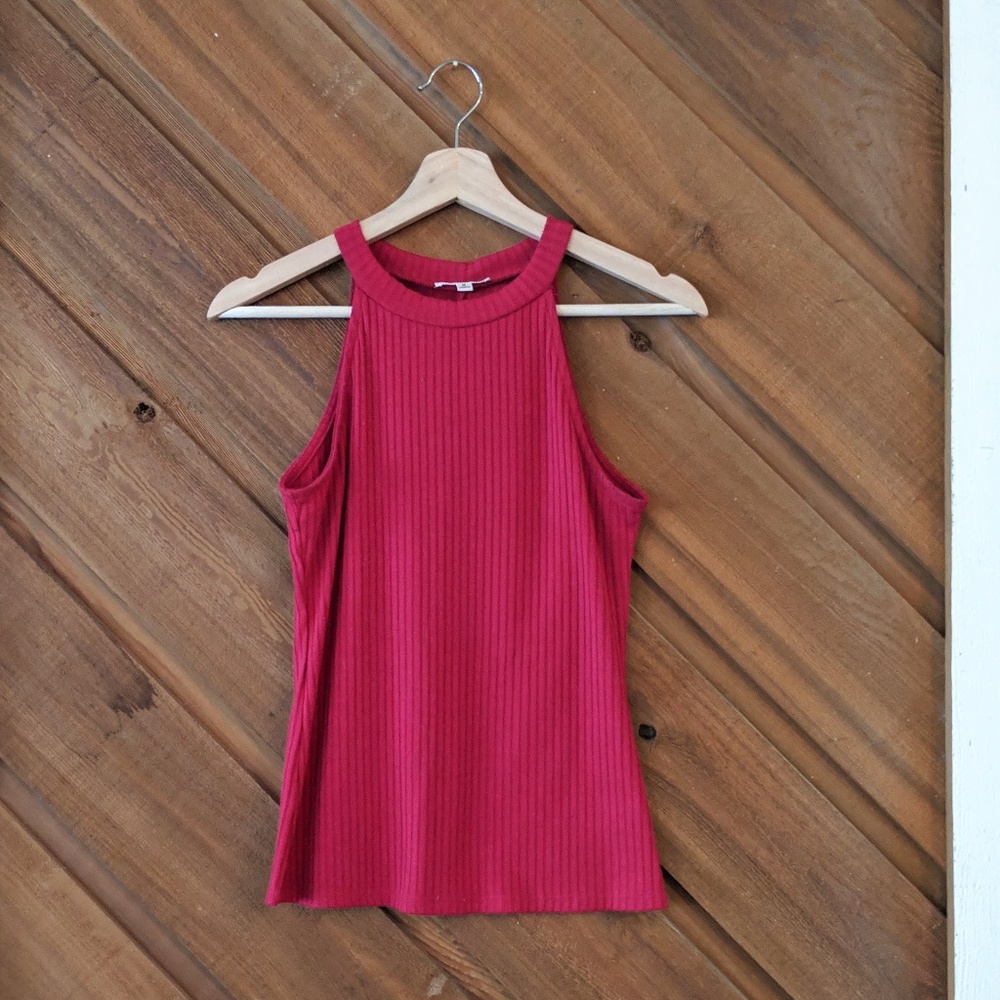 ZENANA OUTFITTERS Red Ribbed Halter Top Medium